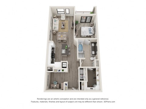 Floor plan for 1 bed, 1 bath, 940 sqft